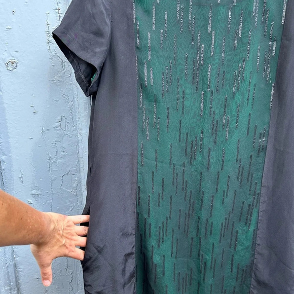 rag & bone Green & Black Silk Metallic Shift Dress, size 10 - Picture 6 of 15
